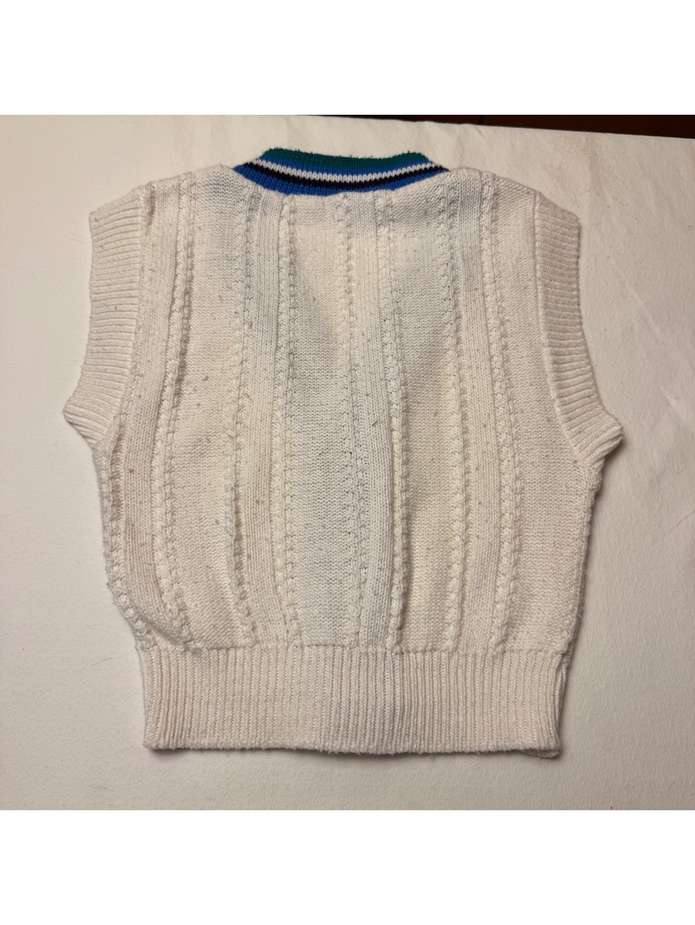 Vintage Kids Cable Knit Sweater Vest Tow Away Zone Cream Striped Trim Size 3 - Picture 4 of 6